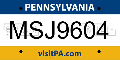 MSJ9604 Pennsylvania License Plate