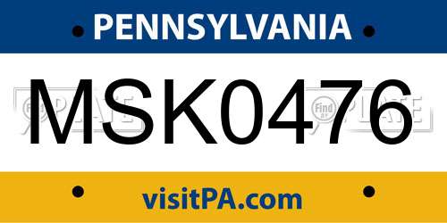 MSK0476 Pennsylvania License Plate
