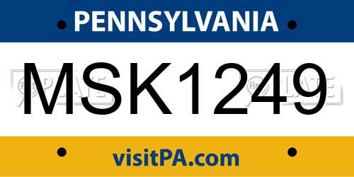 MSK1249 Pennsylvania License Plate
