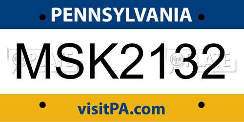 MSK2132 Pennsylvania License Plate