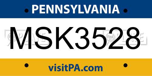 MSK3528 Pennsylvania License Plate