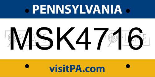 MSK4716 Pennsylvania License Plate