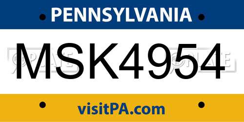MSK4954 Pennsylvania License Plate