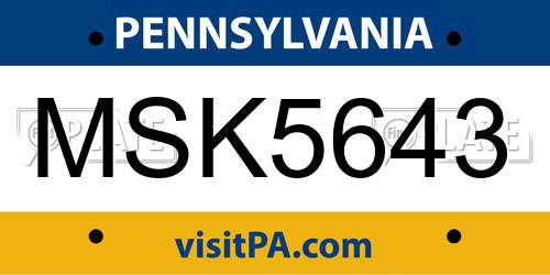 MSK5643 Pennsylvania License Plate