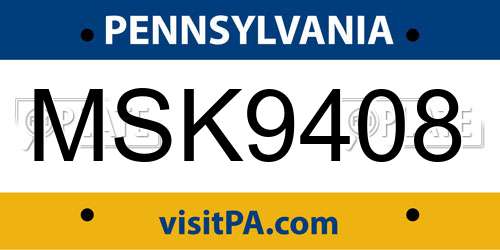 MSK9408 Pennsylvania License Plate