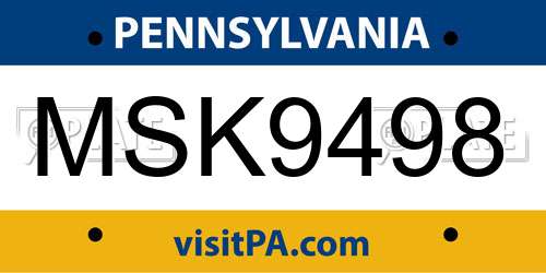 MSK9498 Pennsylvania License Plate
