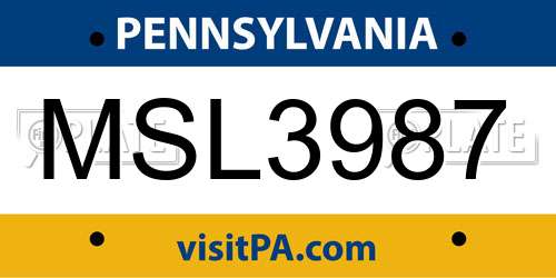 MSL3987 Pennsylvania License Plate
