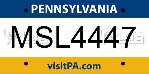 MSL4447 Pennsylvania License Plate