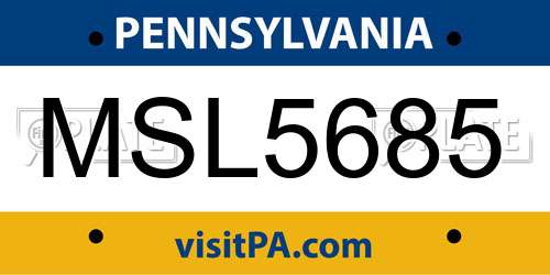 MSL5685 Pennsylvania License Plate