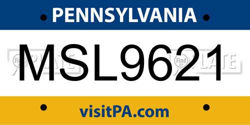 MSL9621 Pennsylvania License Plate