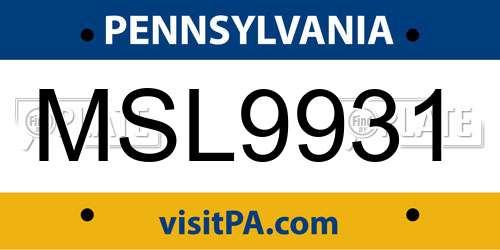 MSL9931 Pennsylvania License Plate