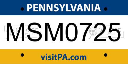 MSM0725 Pennsylvania License Plate