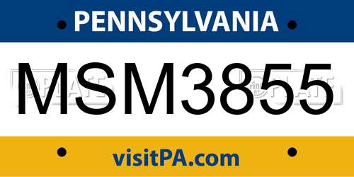 MSM3855 Pennsylvania License Plate