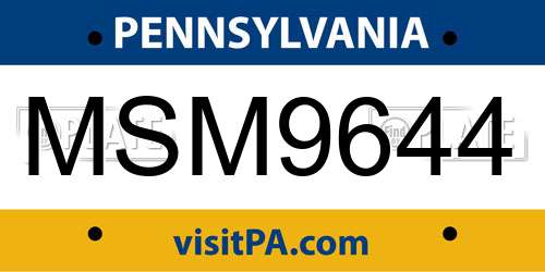 MSM9644 Pennsylvania License Plate