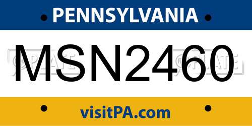 MSN2460 Pennsylvania License Plate