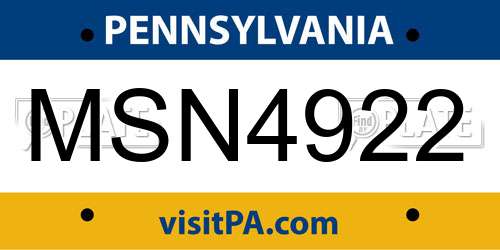 MSN4922 Pennsylvania License Plate