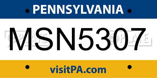 MSN5307 Pennsylvania License Plate