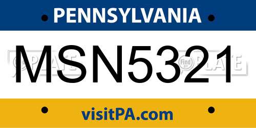 MSN5321 Pennsylvania License Plate