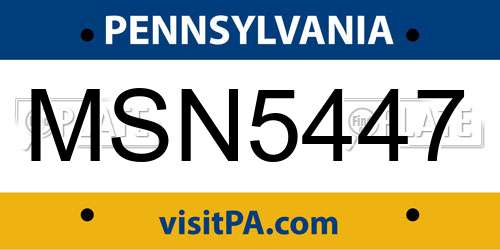 MSN5447 Pennsylvania License Plate