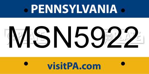 MSN5922 Pennsylvania License Plate