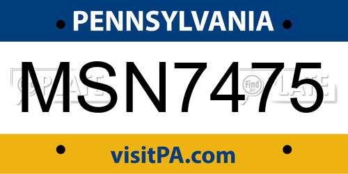 MSN7475 Pennsylvania License Plate
