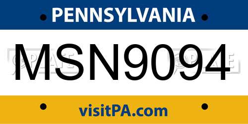 MSN9094 Pennsylvania License Plate