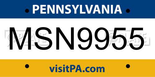 MSN9955 Pennsylvania License Plate