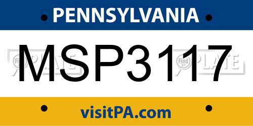 MSP3117 Pennsylvania License Plate