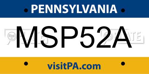 MSP52A Pennsylvania License Plate