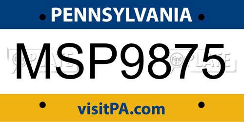 MSP9875 Pennsylvania License Plate
