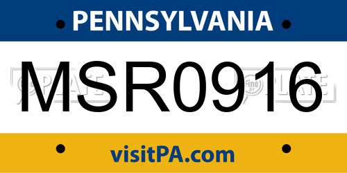 MSR0916 Pennsylvania License Plate