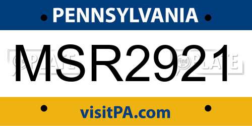 MSR2921 Pennsylvania License Plate