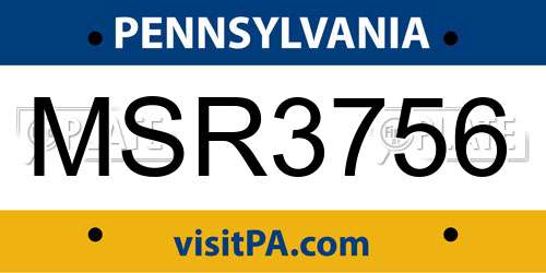 MSR3756 Pennsylvania License Plate