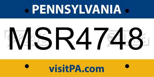 MSR4748 Pennsylvania License Plate
