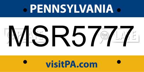 MSR5777 Pennsylvania License Plate