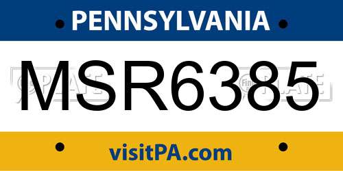 MSR6385 Pennsylvania License Plate