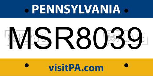 MSR8039 Pennsylvania License Plate