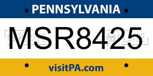 MSR8425 Pennsylvania License Plate