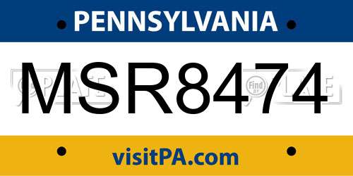 MSR8474 Pennsylvania License Plate
