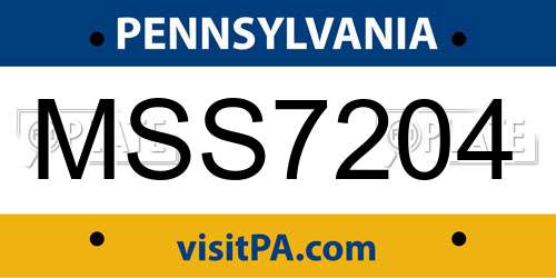 MSS7204 Pennsylvania License Plate