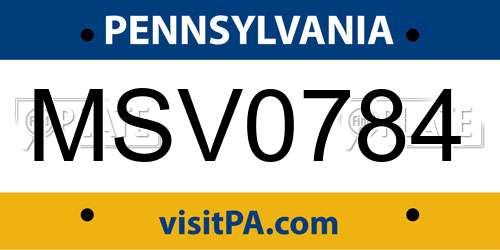 MSV0784 Pennsylvania License Plate