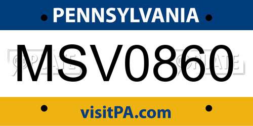 MSV0860 Pennsylvania License Plate