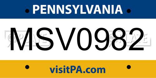 MSV0982 Pennsylvania License Plate