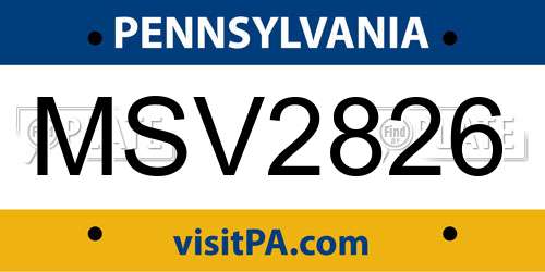 MSV2826 Pennsylvania License Plate