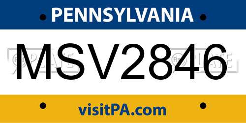 MSV2846 Pennsylvania License Plate