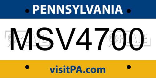 MSV4700 Pennsylvania License Plate