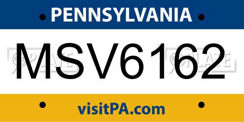 MSV6162 Pennsylvania License Plate