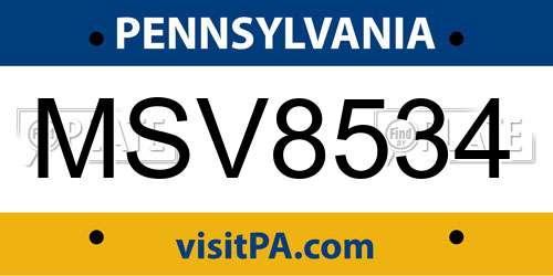 MSV8534 Pennsylvania License Plate