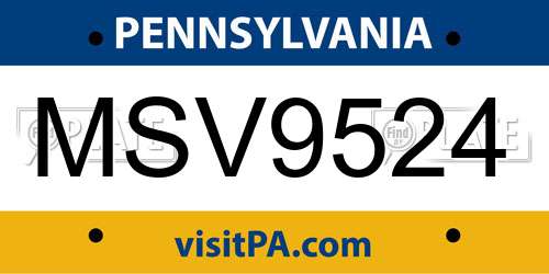 MSV9524 Pennsylvania License Plate