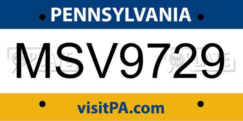 MSV9729 Pennsylvania License Plate